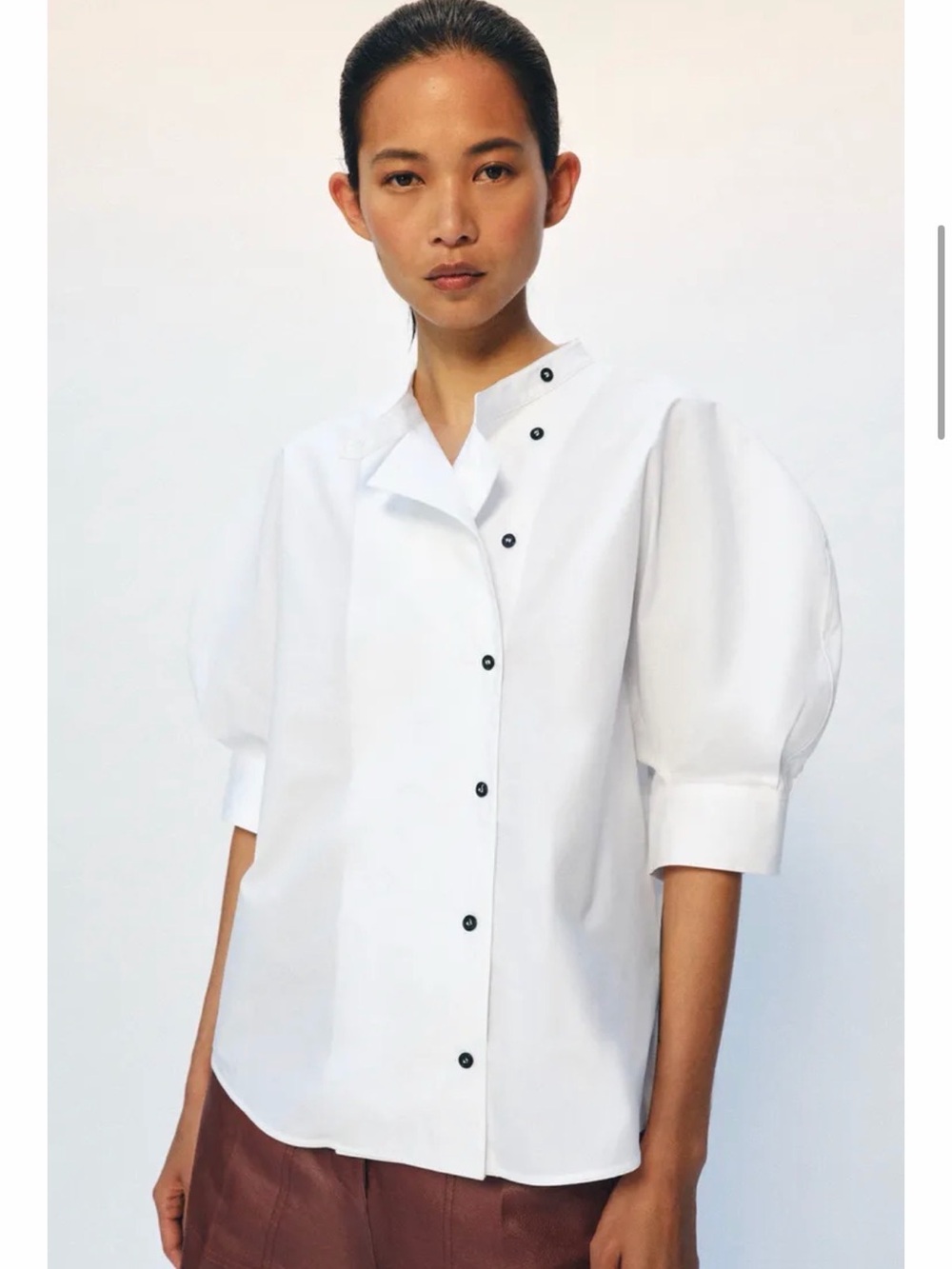 Zara White Puff-Sleeve Button-Down Shirt